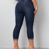 Jeans De Mezclilla Desgastados Para Mujer Ajustados Al Cuerpo