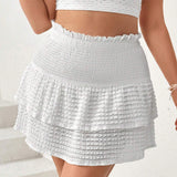 WYWH Plus Size Women's Shirred Double-Layered Ruffle Hem Skirt