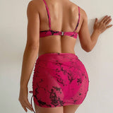 Ladies' Tie Dye Print Ruffle Hem Bikini Set With Pleated Detail