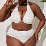 NEW  Swim Vcay Conjunto De Traje De Bano Simple De Talla Grande Para Mujer, Traje De Bano De Playa De Bikini Texturizado Para El Verano
