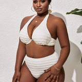 NEW  Swim Vcay Conjunto De Traje De Bano Simple De Talla Grande Para Mujer, Traje De Bano De Playa De Bikini Texturizado Para El Verano