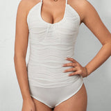 Prive Bodycon Bodysuit De Cuello Halter Para Mujer Con Textura Ondulada, Escote En Forma De U, Sin Espalda, Elegante Para El Verano