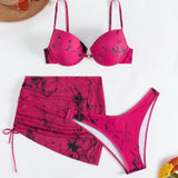 Ladies' Tie Dye Print Ruffle Hem Bikini Set With Pleated Detail