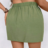 VCAY Plus Size Solid Color Textured Skirt With Side Knot Detail