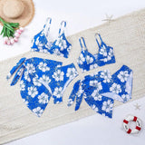 3 Piezas Por Set, Bikini De Bano Para Damas En Color Azul Con Diseno Floral