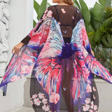 Swim Basics Kimono De Talla Grande Con Estampado De Mariposa Para Mujer, Elegante Y Transparente, Estilo Cardigan Para Playa