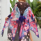 Swim Basics Kimono De Talla Grande Con Estampado De Mariposa Para Mujer, Elegante Y Transparente, Estilo Cardigan Para Playa