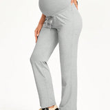BASICS Pantalones largos de moda de maternidad para mujer con cintura alta de punto y cordon