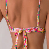 Bikini Estampado Floral Con Tirantes Finos Para Mujer, Conjunto De Dos Piezas