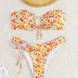 Bikini de dos piezas impreso con flores aleatorias para mujeres