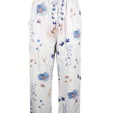 Pantalones casuales holgados para mujer con estampado floral, cordon en la cintura y bolsillos inclinados