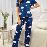Set De pijama con estampado de nubes y estrellas