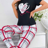Set De pijama con estampado de corazones y cuadros