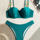 Conjunto de 2 piezas de traje de baño con top de tirantes recogido sólido y Bottom tipo tankini