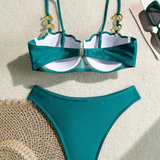 Conjunto de 2 piezas de traje de baño con top de tirantes recogido sólido y Bottom tipo tankini