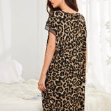 Unity Vestido de dormir de leopardo con malla de manga murcielago