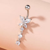 Barra de ombligo de flor de diamantes de imitacion de acero inoxidable para mujeres y hombres, piercing punk, un regalo de joyeria corporal de moda para cualquier ocasion