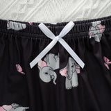 Conjunto de pijama de tirantes elefante & con estampado de mariposa ribete en forma de lechuga