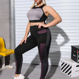 Yoga Basic Leggings deportivos con estiramiento alto de color combinado con bolsillo de celular