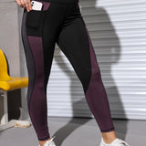 Yoga Basic Leggings deportivos con estiramiento alto de color combinado con bolsillo de celular