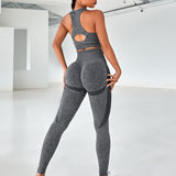 Conjunto de Yoga de alta elasticidad inconsutil, 2 piezas, traje deportivo recortado, mallas de cintura de banda ancha para espalda de corredor