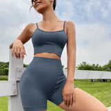 Yoga Sxy Conjunto de Yoga inconsutil, 2 piezas, traje deportivo, sujetador sin espalda, shorts de cintura de banda ancha