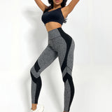 Yoga Trendy Mallas de yoga de dos tonos Medias deportivas con control de barriga