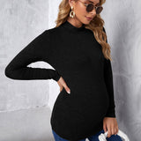 Maternidad Camiseta de cuello alto tejido de canale ajustado