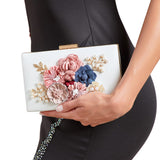Bolso de caja con decoracion de mini flores y perlas de imitacion, bolso de novia perfecto para bodas, bailes y eventos de fiesta
