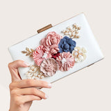 Bolso de caja con decoracion de mini flores y perlas de imitacion, bolso de novia perfecto para bodas, bailes y eventos de fiesta