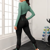 Yoga Future Conjunto deportivo de dos tonos con orificios para los pulgares y costuras superiores