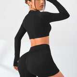Yoga Sxy Conjunto deportivo Camiseta deportiva crop unicolor de cuello halter & Shorts