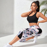 Yoga Trendy Leggings deportivos con estampado geometrico de cintura ancha