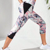 Yoga Trendy Leggings deportivos con estampado geometrico de cintura ancha