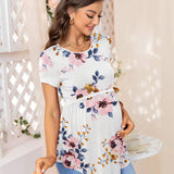 DEARCASE Maternidad Camiseta con estampado floral bajo curvo