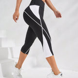 Yoga Future Leggings deportivos capri de color combinado de cintura ancha