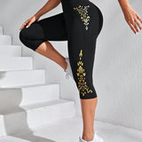 Yoga Floral Leggings deportivos con estampado geometrico de cintura ancha