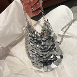 Mini bolso de noche con correa de cadena y decoracion de lentejuelas, Bolso transparente