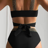Conjunto De Bikini De Cintura Alta Cruzada Con Detalle Elastico Y Brillante Para Favorecer La Barriga Para El Traje De Bano Estilo Europeo Y Americano
