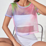 Yoga Sxy Camiseta deportiva de tie dye transparente sin sujetador