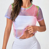Yoga Sxy Camiseta deportiva de tie dye transparente sin sujetador