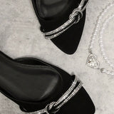 Zapatillas con tira tobillera con diseno de diamante de imitacion