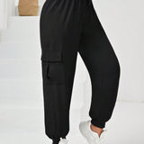 Daily&Casual Talla grande Pantalones deportivos con bolsillo lateral con solapa de cintura con cordon