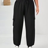 Daily&Casual Talla grande Pantalones deportivos con bolsillo lateral con solapa de cintura con cordon