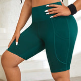Yoga Basic Talla grande Shorts deportivos de cintura ancha con bolsillo para telefono