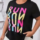 Running Talla grande Camiseta deportiva con estampado de letra