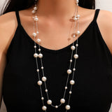 NEW 1 Pieza Collar Largo Para Mujer De Perlas Falsas En Capas, Elegante Accesorio De Moda
