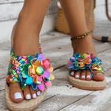 Sandalias de mujeres verano de moda ocio tejido con patron de flor de dedo