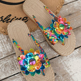 Sandalias de mujeres verano de moda ocio tejido con patron de flor de dedo