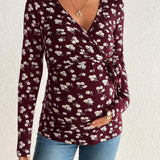 Maternidad Camiseta con estampado floral con nudo lateral
